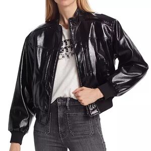 Mother Denim The Exit Ramp Bomber Jacket Faux Leather, Size M